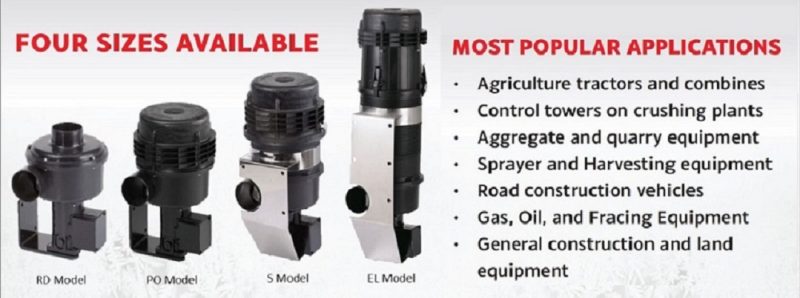 Cab Pressurizers are available in 4 sizes and 12V & 24V. Optional HEPA & Carbon Filters are available.
