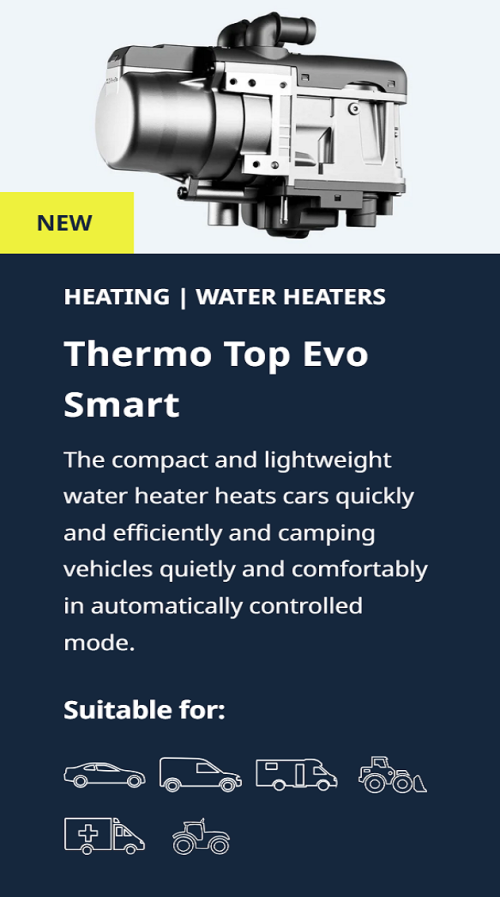 Thermo Top Evo Smart is not only quiet and efficient, but also easy to integrate into various vehicles. It quickly ensures a preheated interior and defrosting of the windows via the vehicle fan.