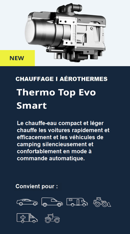 Le chauffe-eau compact et léger chauffe les voitures rapidement et efficacement et les véhicules de camping silencieusement et confortablement en mode à commande automatique.