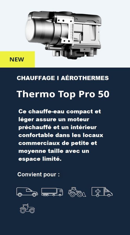 Ce chauffe-eau compact et léger assure un moteur préchauffé et un intérieur confortable dans les locaux commerciaux de petite et moyenne taille avec un espace limité.